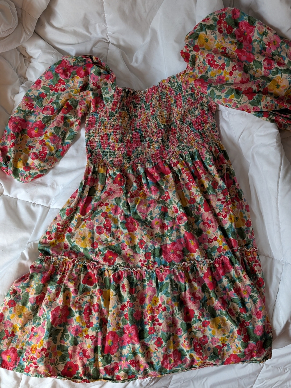 Kings Road Floral Smocked Dress - Pink, Green, Blue